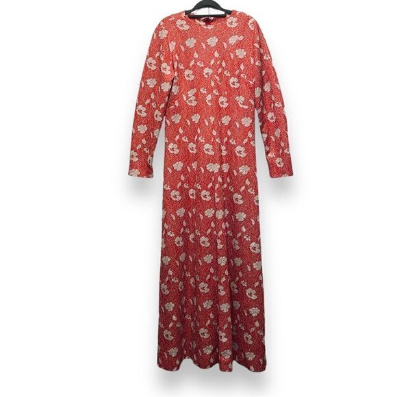 Vintage 60’s Handmade Metallic Coral Floral Maxi Dress - Picture 1 of 5